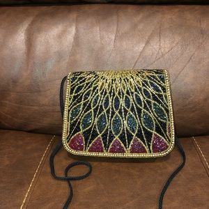 Black beaded purse with snap